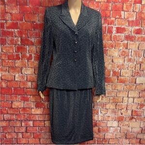 Le Suit Satin Jacquard‎ Elegant Dark Gray Blazer Skirt Suit
